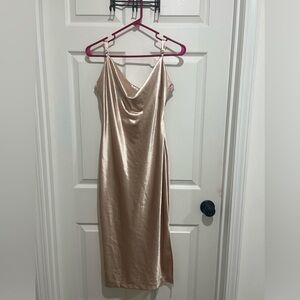 Xxxiticat spaghetti strap satin gold cocktail midi dress size Large. Worn once.